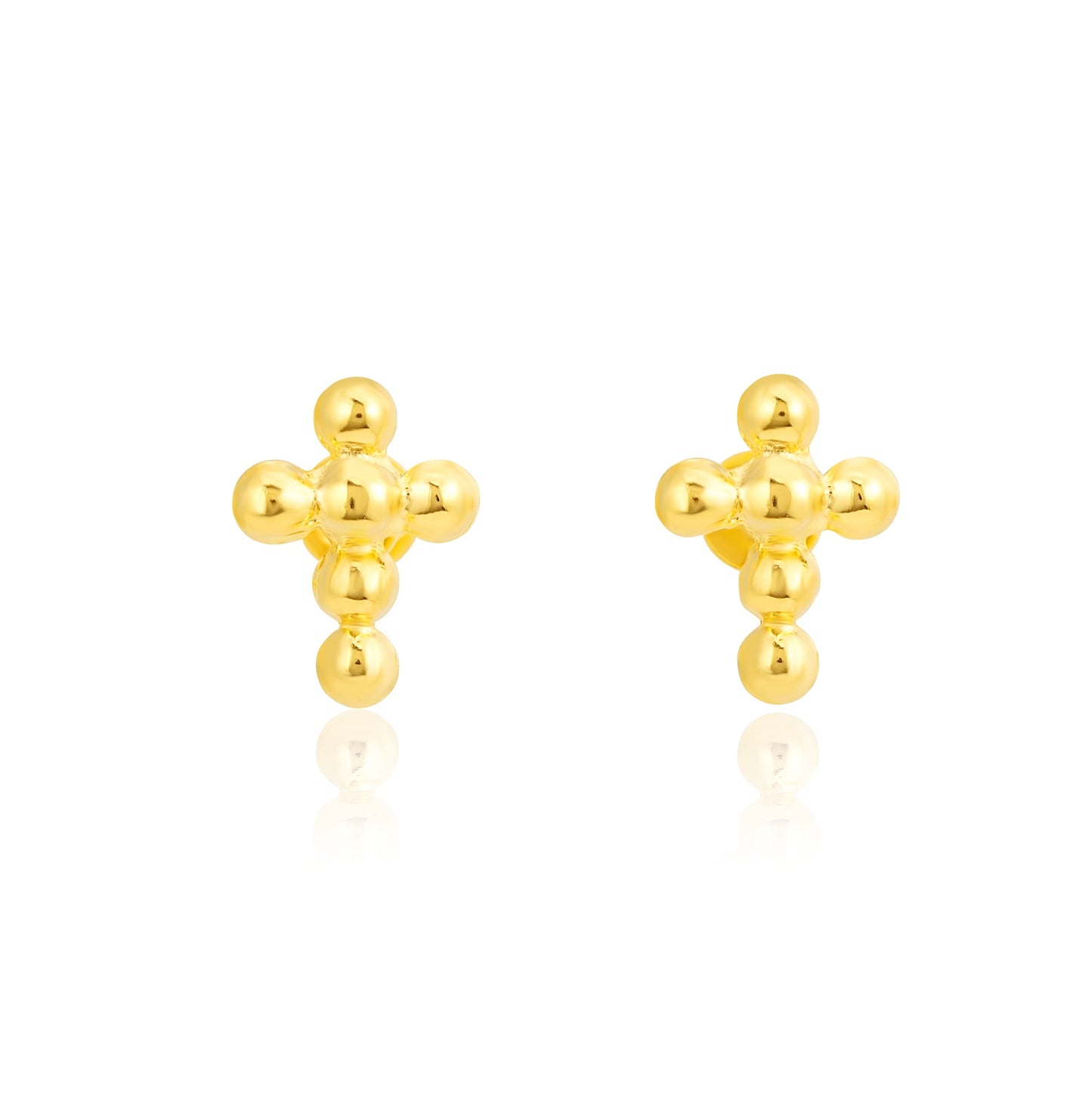 18K Pure Gold Bubble Cross Earring Set