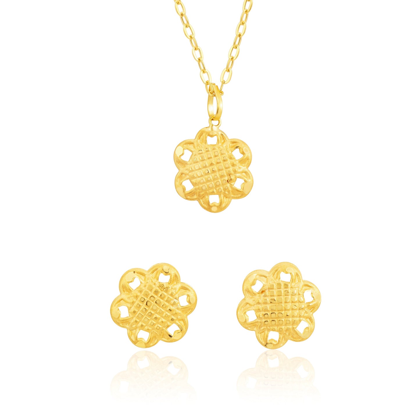 18K Pure Gold Screw Flower Jewelry Set