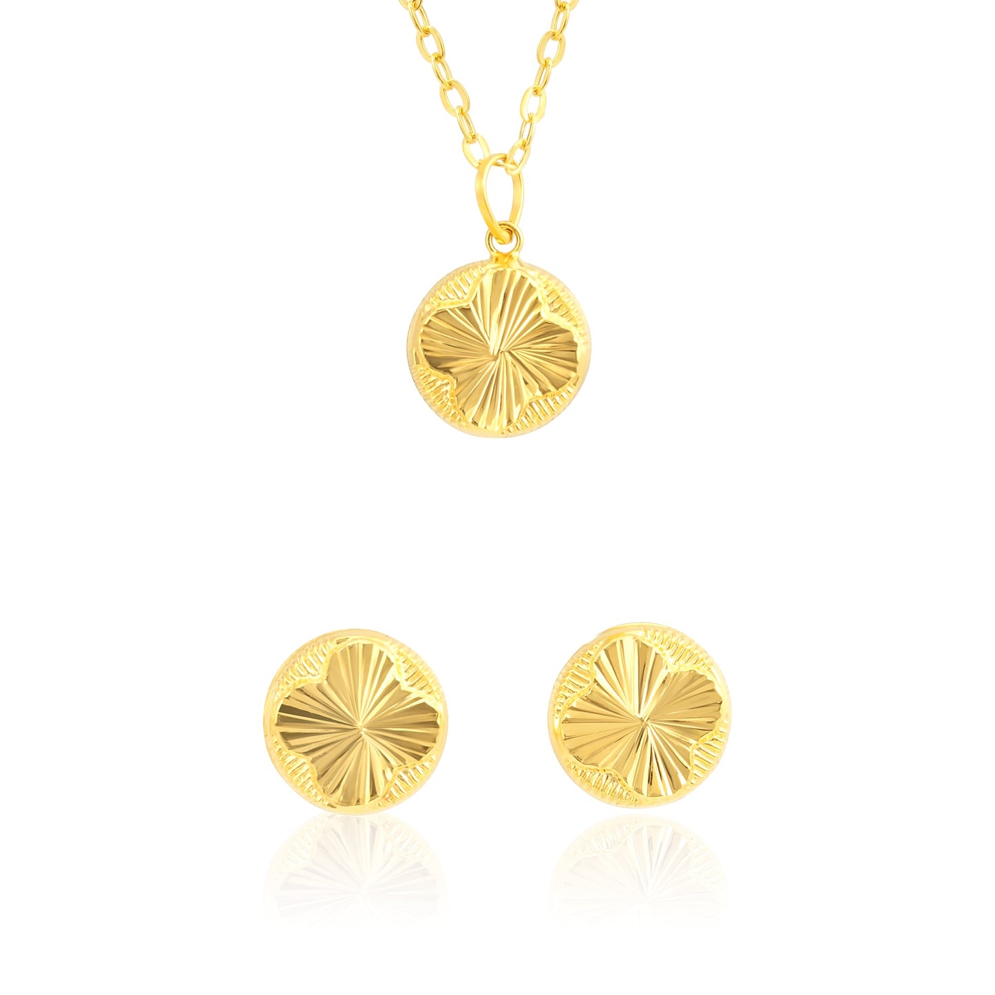 18K Pure Gold Screw Round Flower Jewelry Set