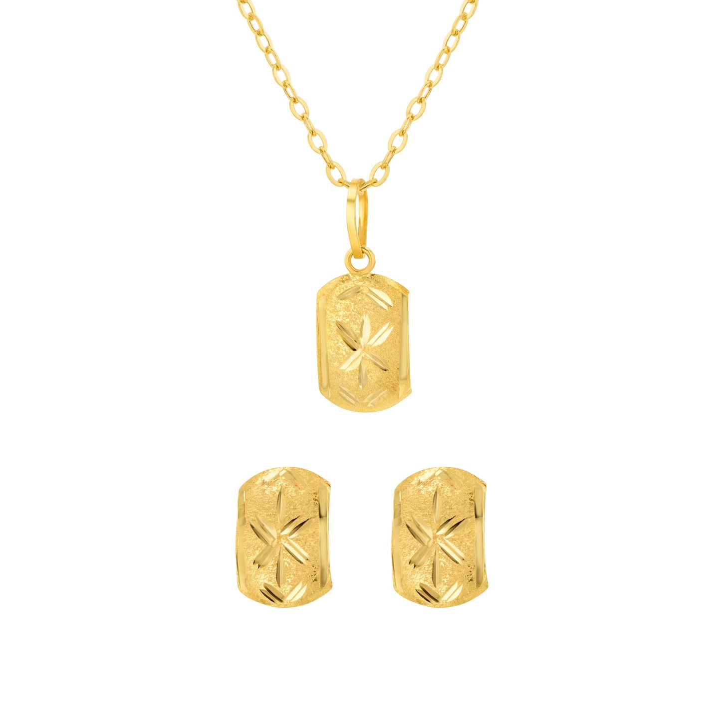18K Pure Gold Curved Square Screw Jewelry Set