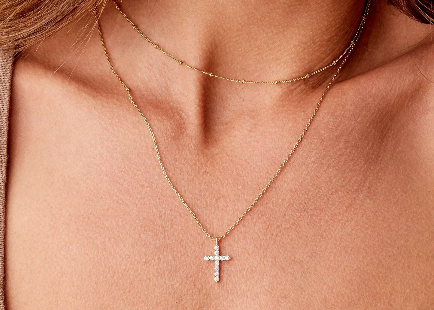 Cross Necklace, 18K Gold Plated Steel