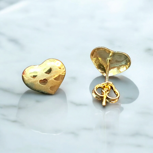 18K Pure Gold Heart Earring Set