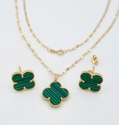 18K Pure Gold V.C Green Flower Jewelry Set