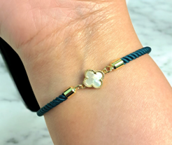 18K Pure Gold V.C White Flower Dark Green Thread Bracelet