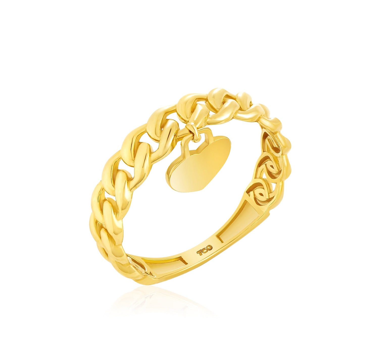 18K Pure Gold Hanging Heart Linked Ring