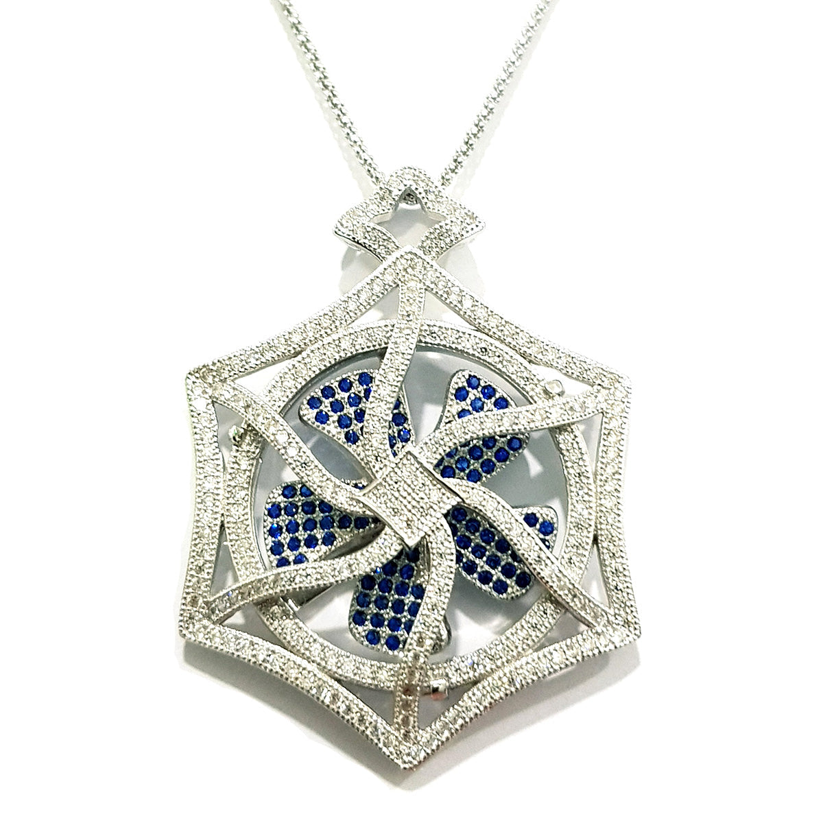 Real 925 Sterling Silver Hexagon Propeller Necklace | Silver | 18K Gold Jewelry