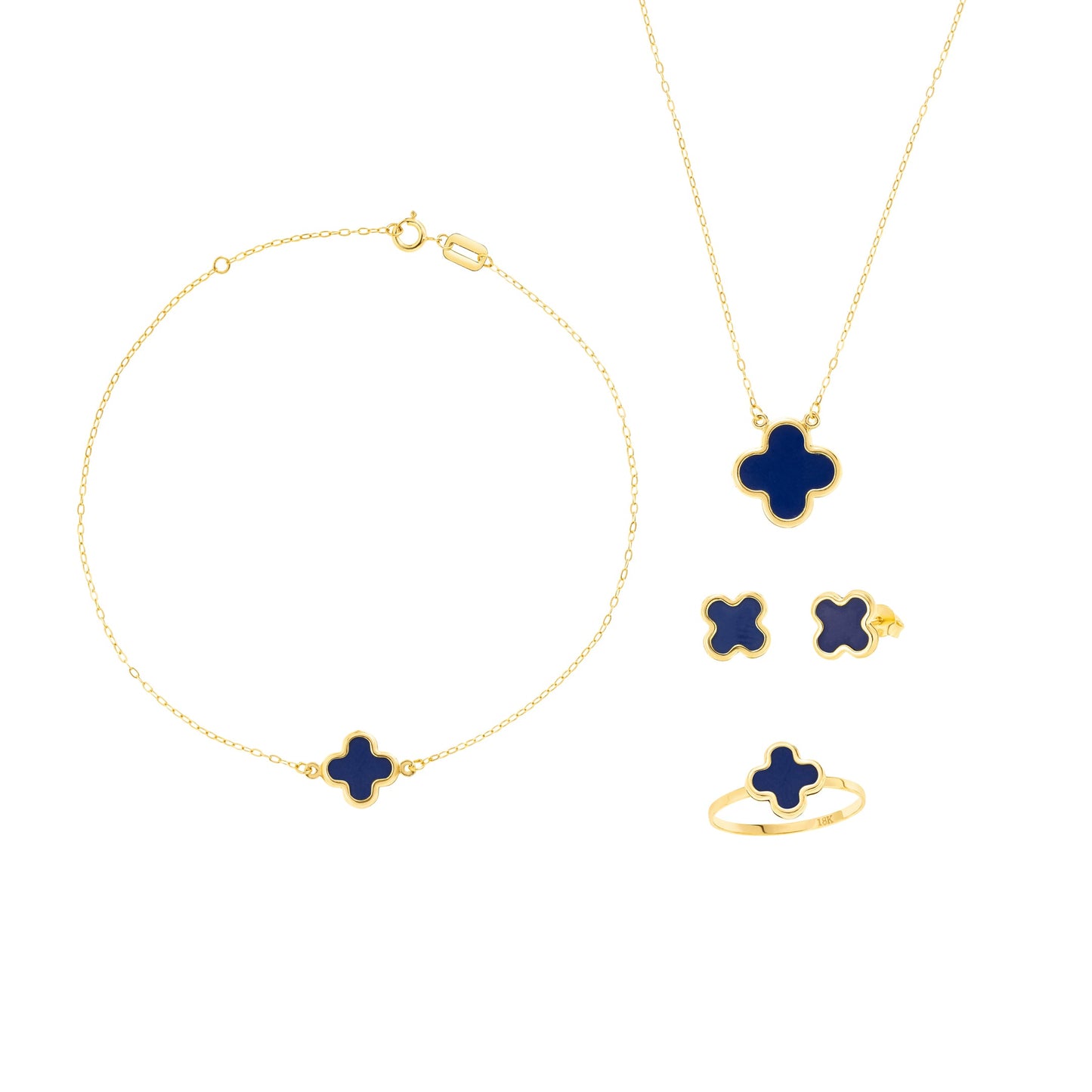 18K Pure Gold Blue V.C Flower Jewelry Set