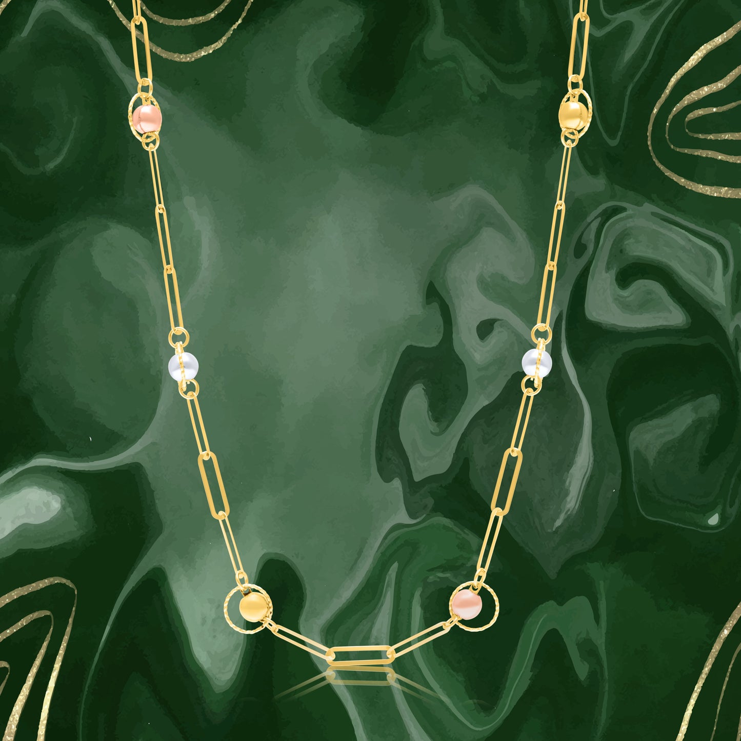 18K Pure Gold Linked Multicolor Seed Necklace