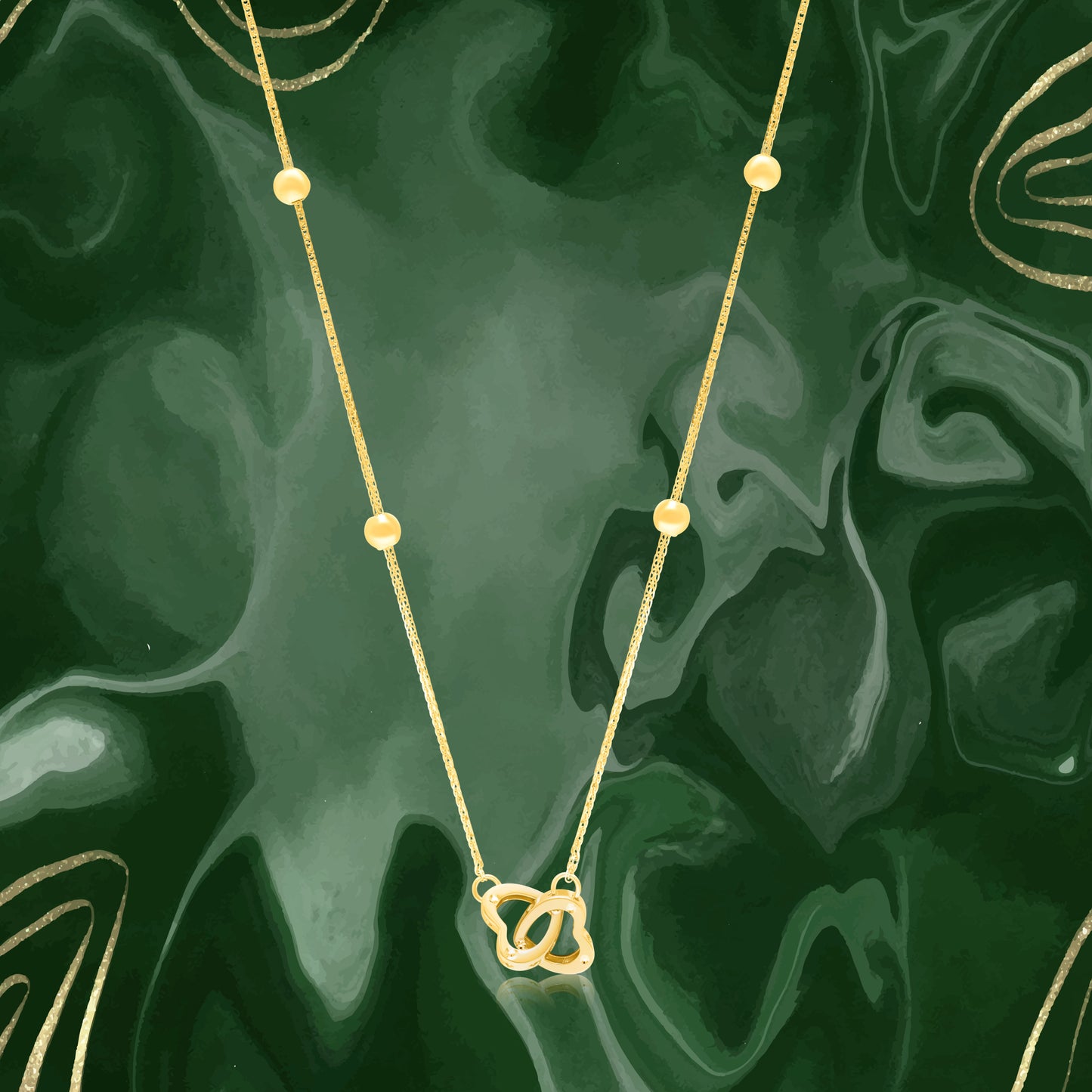 18K Pure Gold 2 Heart Locked Seed Necklace