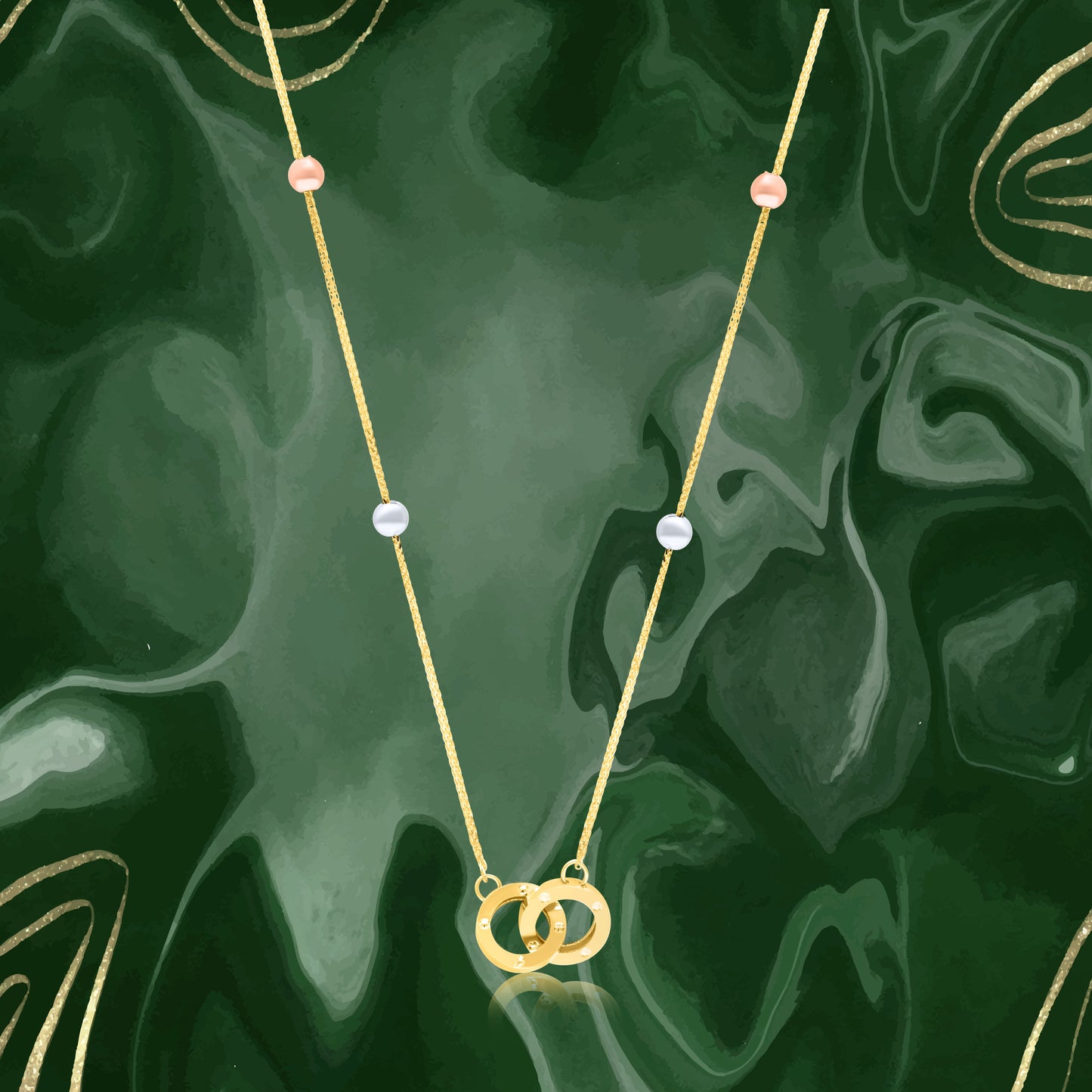 18K Pure Gold 2 Round Locked Multicolor Seed Necklace