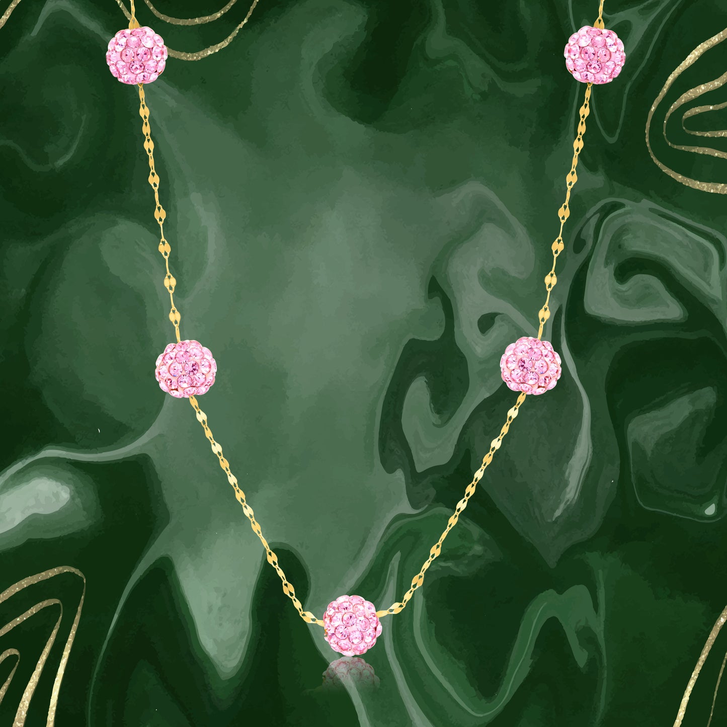 18K Pure Gold Pink Ball Necklace