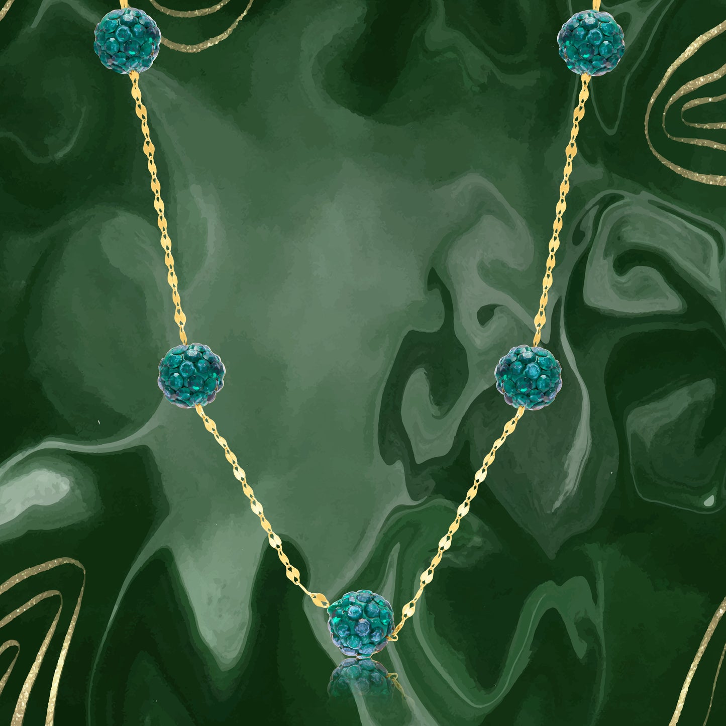 18K Pure Gold Green Ball Necklace