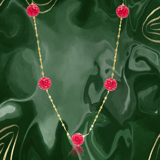 18K Pure Gold Red Ball Necklace