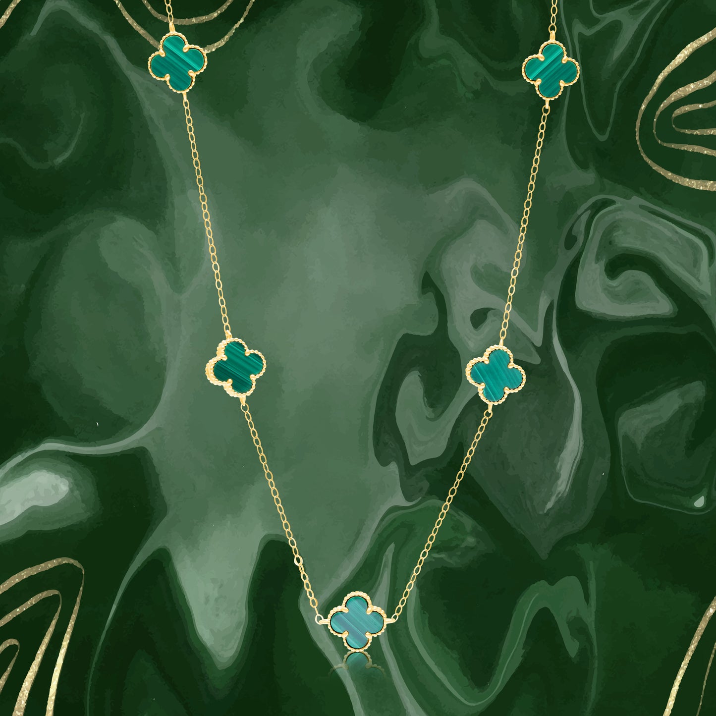 18K Pure Gold V.C Green Flower Necklace