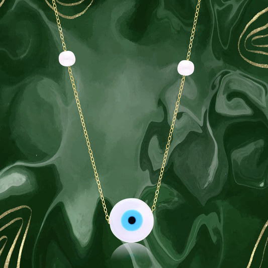 18K Pure Gold Round Evil Eye Seed Necklace