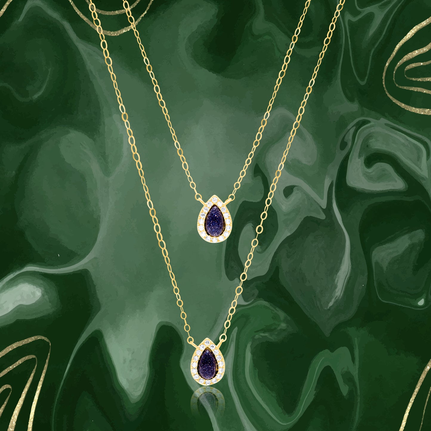 18K Pure Gold 2 Layer Violet Stone Necklace