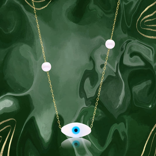 18K Pure Gold Evil Eye Seed Necklace