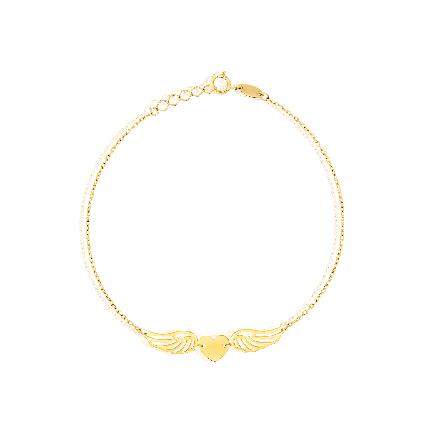 18K Pure Gold Heart Wings Bracelet