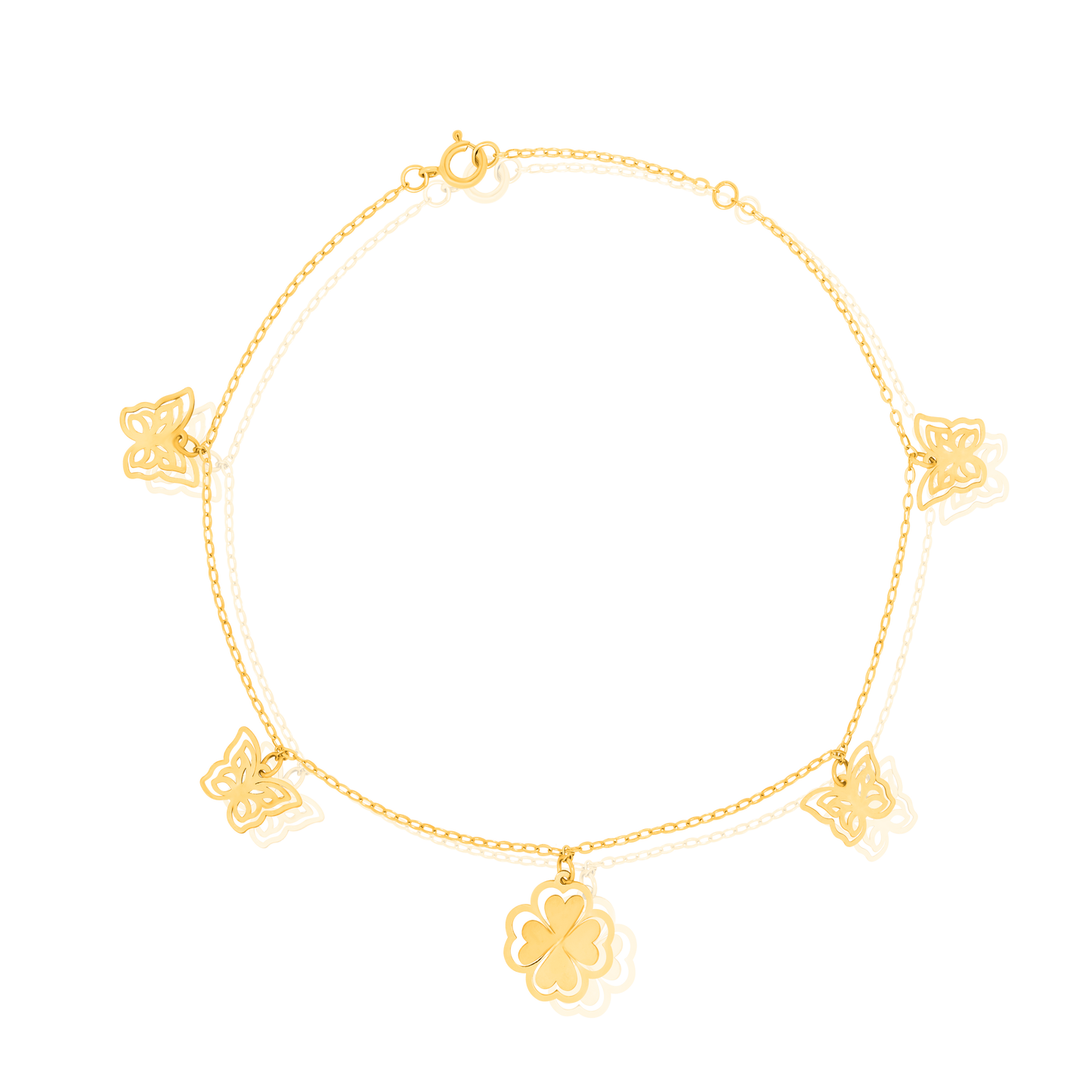 18K Pure Gold Butterfly Flower Bracelet