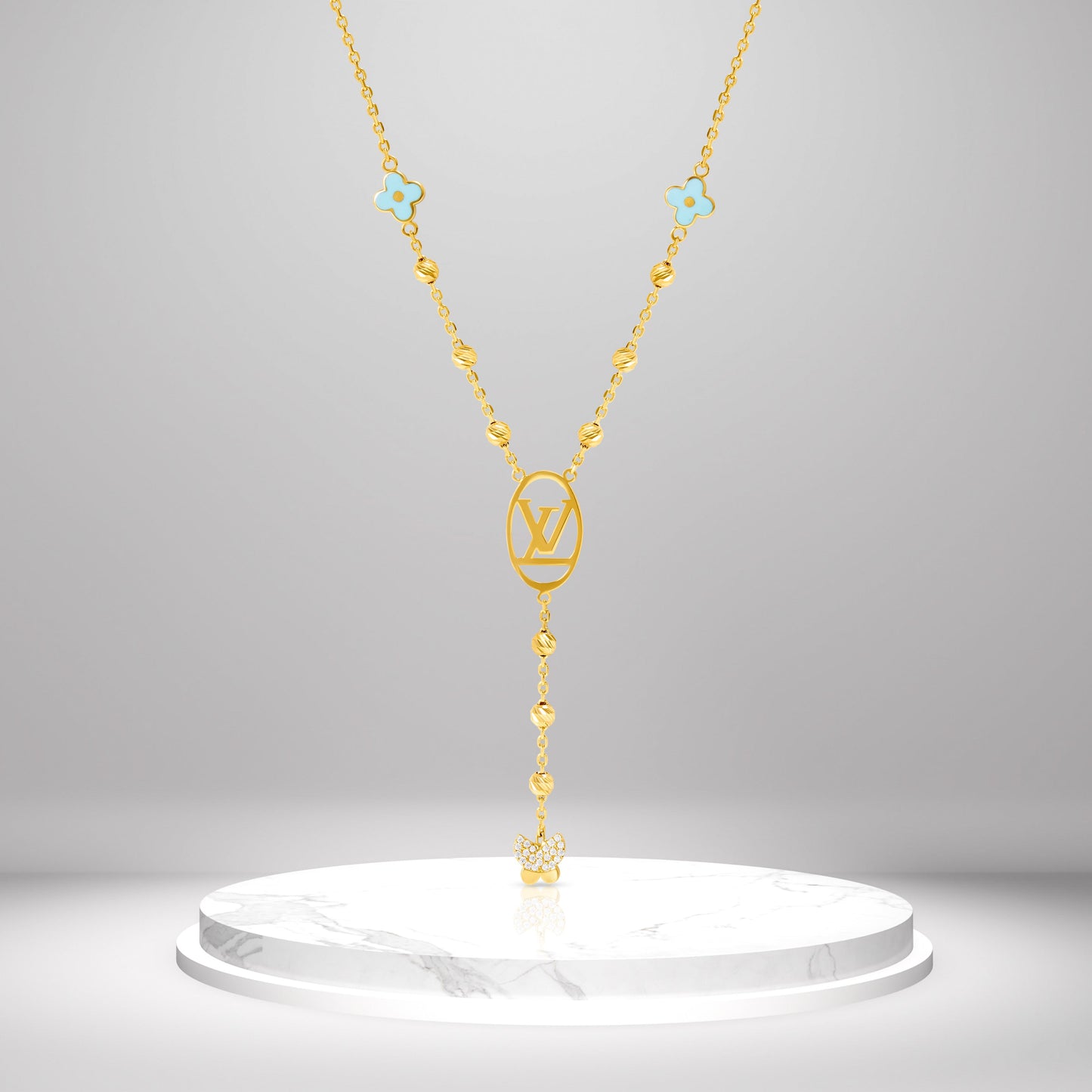 18K Pure Gold L.V Seed Butterfly Necklace