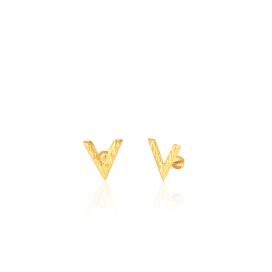 18K Pure Gold V Screw Earring Set