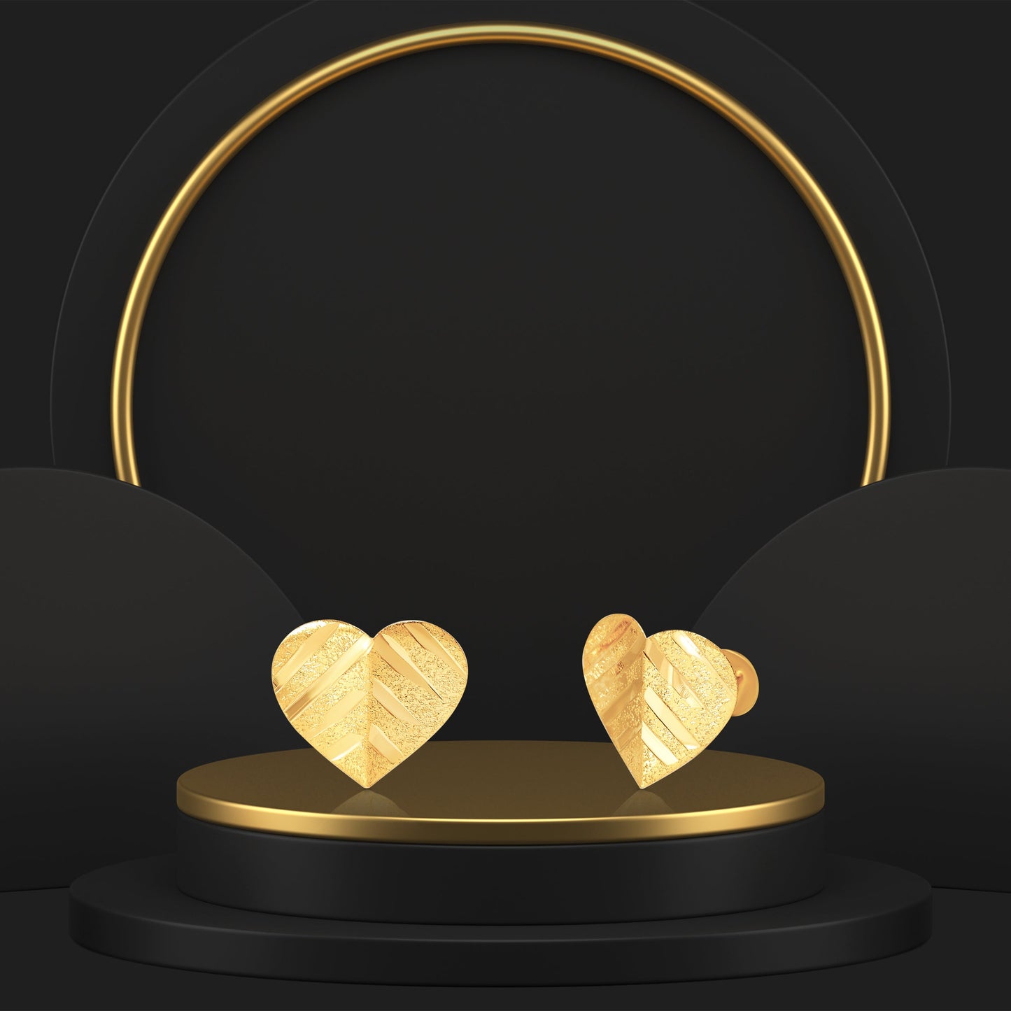 18K Pure Gold Heart Screw Earring Set