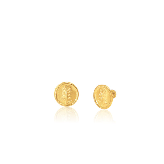 18K Pure Gold Round Flower Screw Earring Set