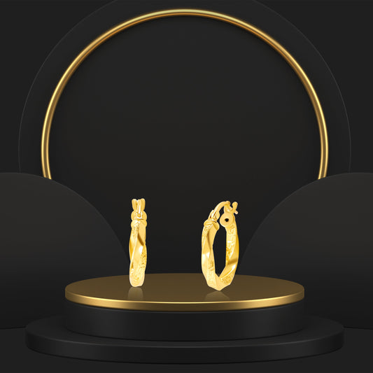 18K Pure Gold Twisted Round Loop Earring Set