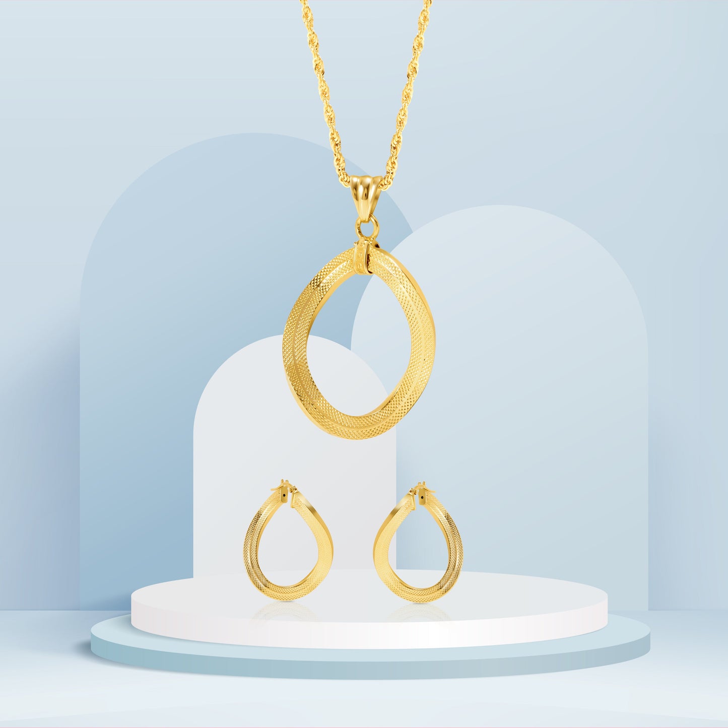 18K Pure Gold Oval Twisted Jewelry Set
