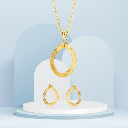 18K Pure Gold Oval Twisted Jewelry Set