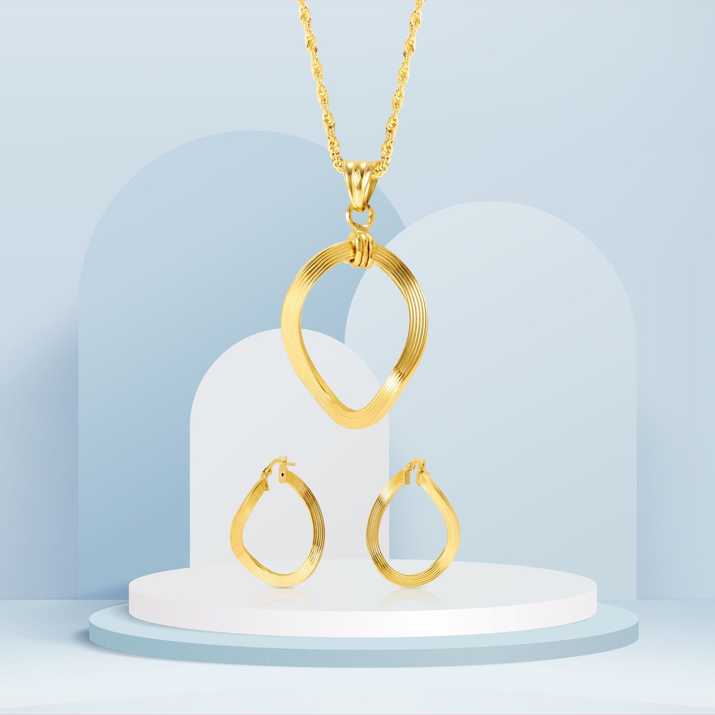 18K Pure Gold Oval Twisted Jewelry Set