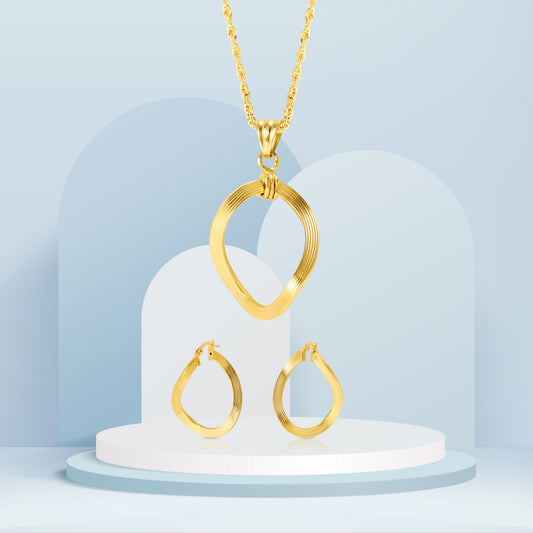 18K Pure Gold Oval Twisted Jewelry Set