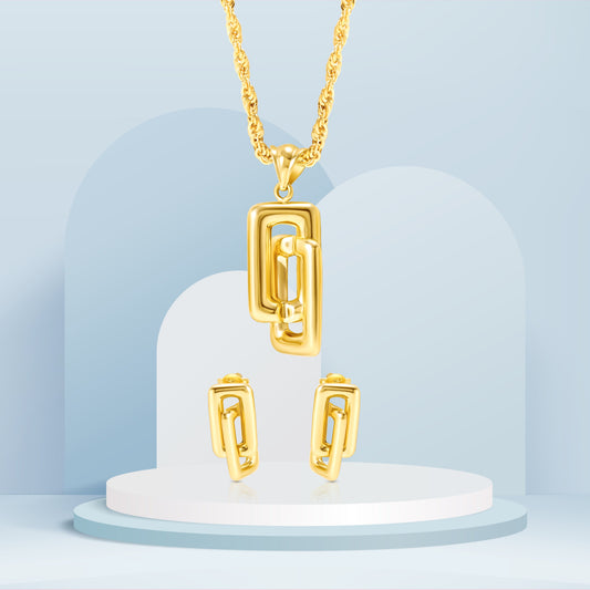 18K Pure Gold Double Square Jewelry Set