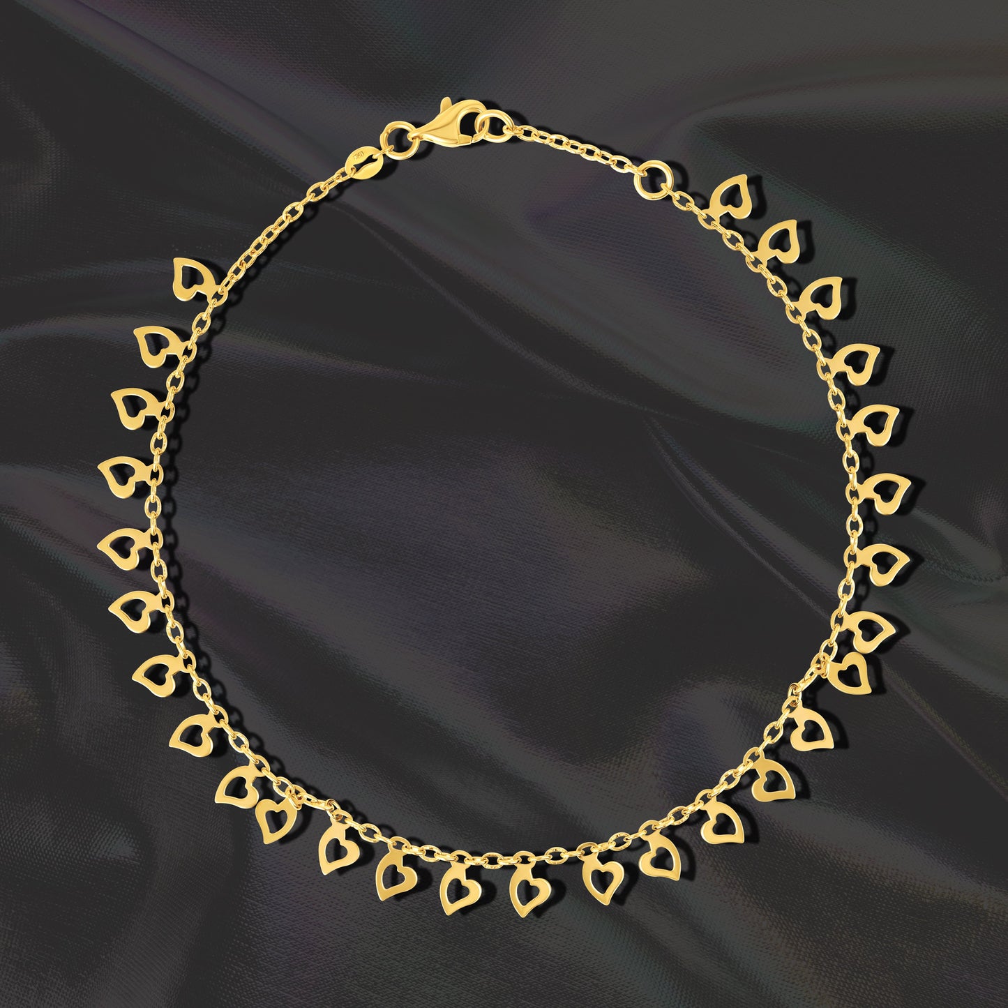 18K Pure Gold Hanging Hearts Anklet