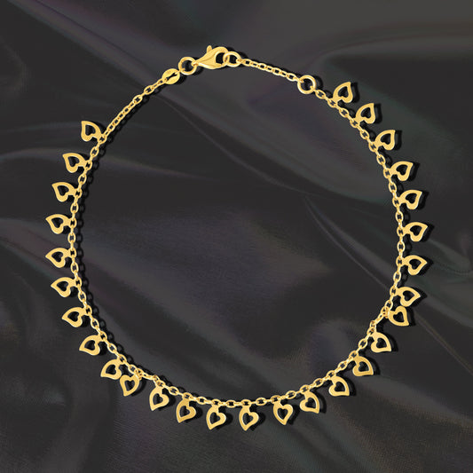 18K Pure Gold Hanging Hearts Anklet