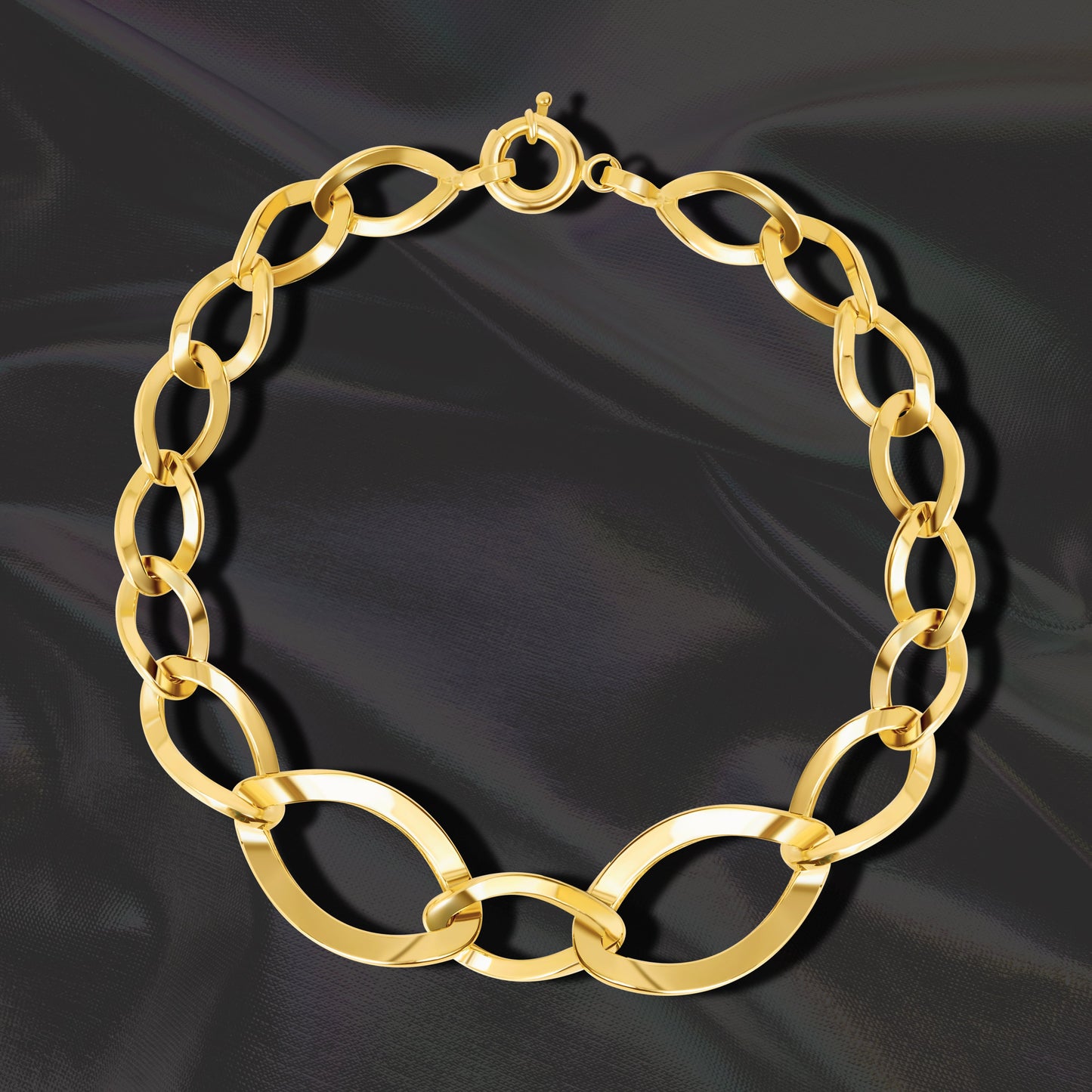 18K Pure Gold Oval Linked Bracelet