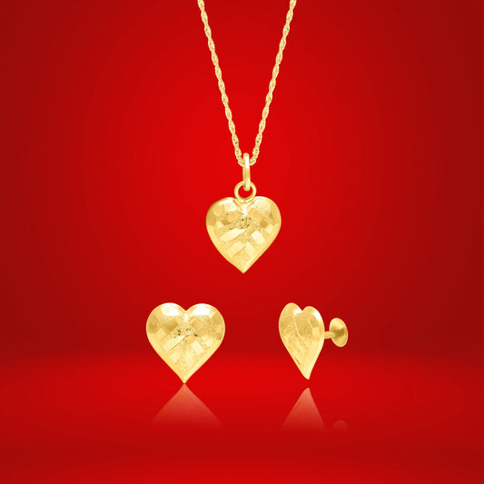 18K Pure Gold Heart Screw Jewelry Set