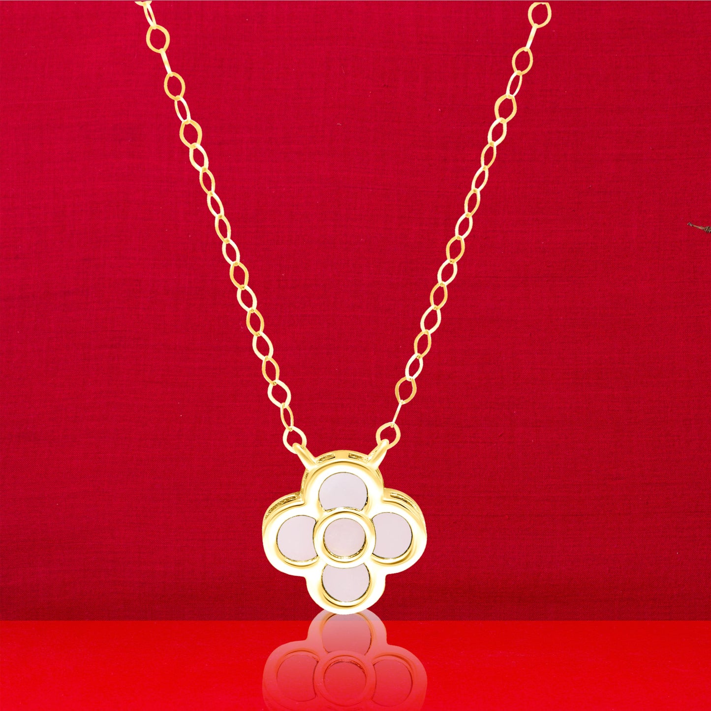 18K Pure Gold White Pink Flower Necklace