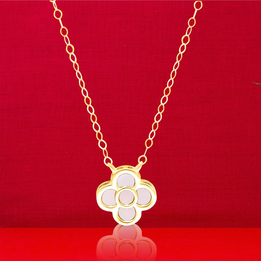 18K Pure Gold White Pink Flower Necklace
