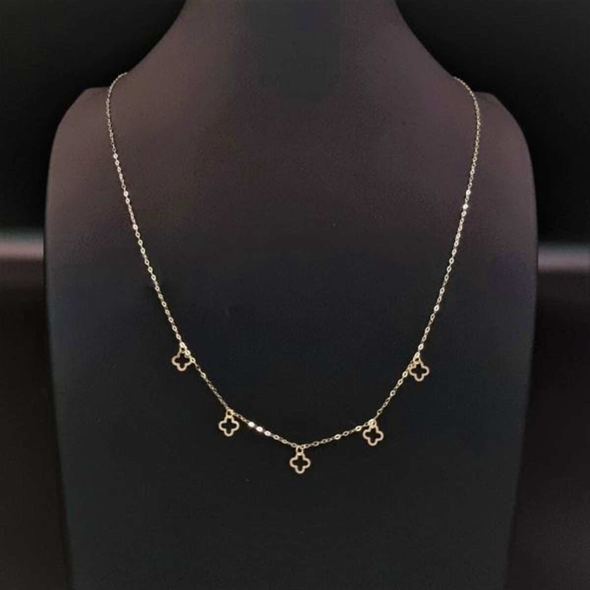 18K Pure Gold 5 Charm Flower Necklace