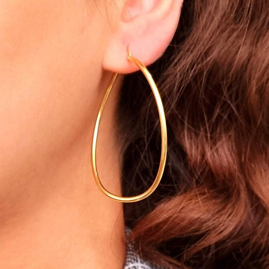 18K Pure Gold Oval Hoop Earrings Design | Earring | 18K Gold Jewelry