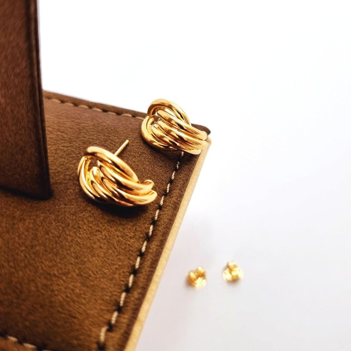 18K Pure Gold 4 Layer Tube Stud Earring Set