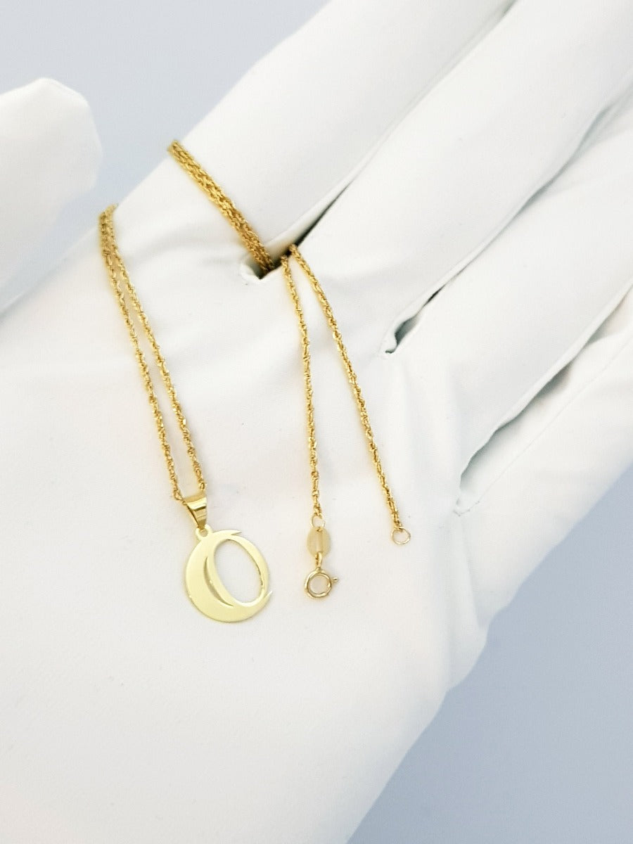 18K Pure Gold Halfmoon Letter O Design Necklace