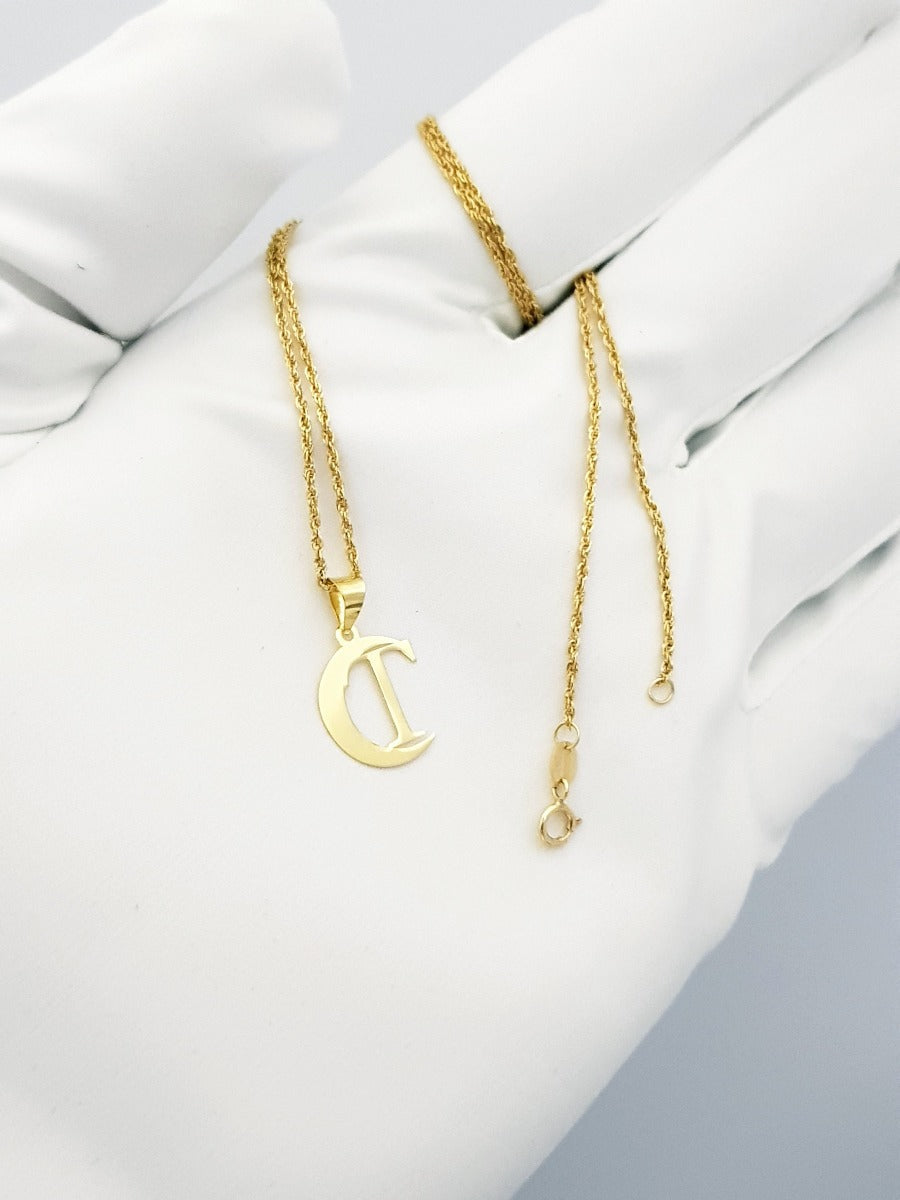 18K Pure Gold Halfmoon Letter T Design Necklace | Necklace | 18K Gold Jewelry