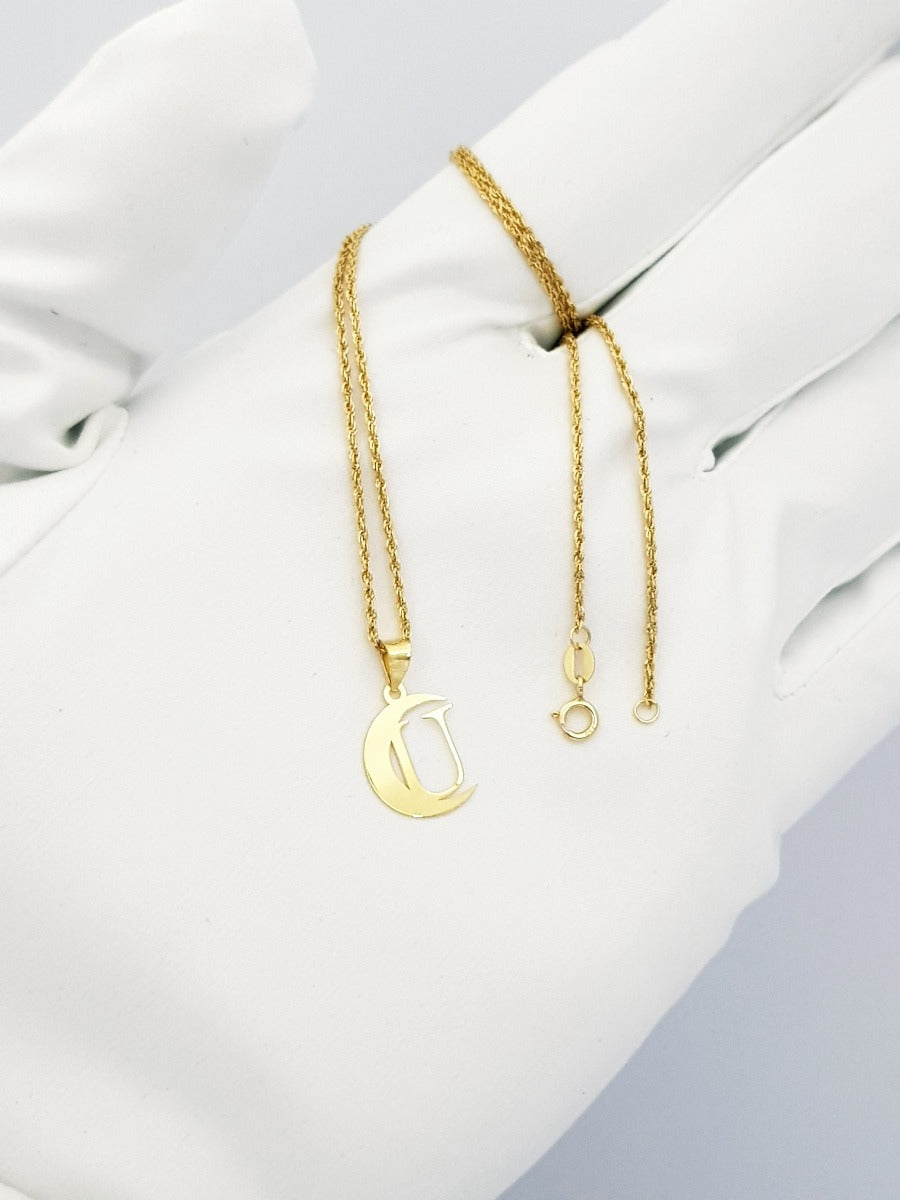 18K Pure Gold Halfmoon Letter U Design Necklace | Necklace | 18K Gold Jewelry