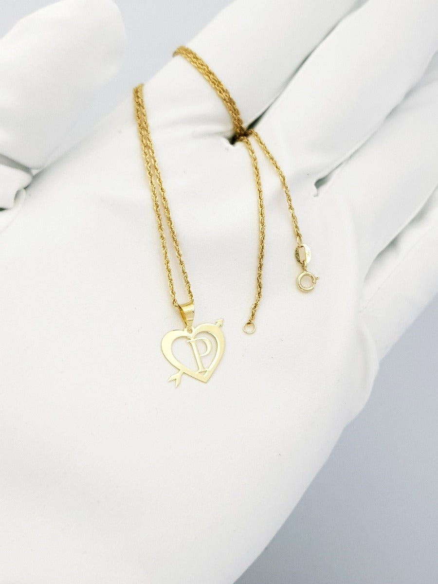 18K Pure Gold Heart Letter P Design Necklace | Necklace | 18K Gold Jewelry