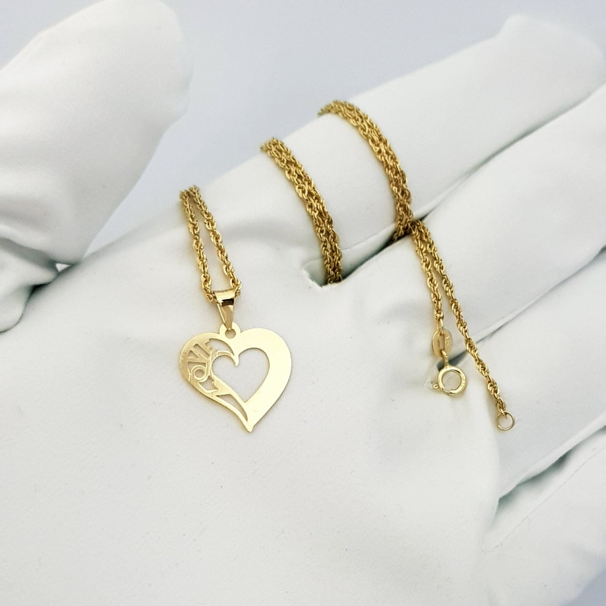 18K Pure Gold Heart w/ Love Design Necklace | Necklace | 18K Gold Jewelry