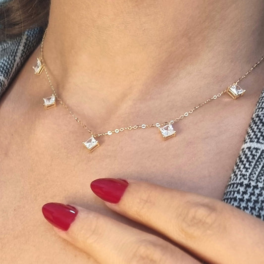 18K Pure Gold Diamond Design w/ Zircon Stone Necklace | Necklace | 18K Gold Jewelry