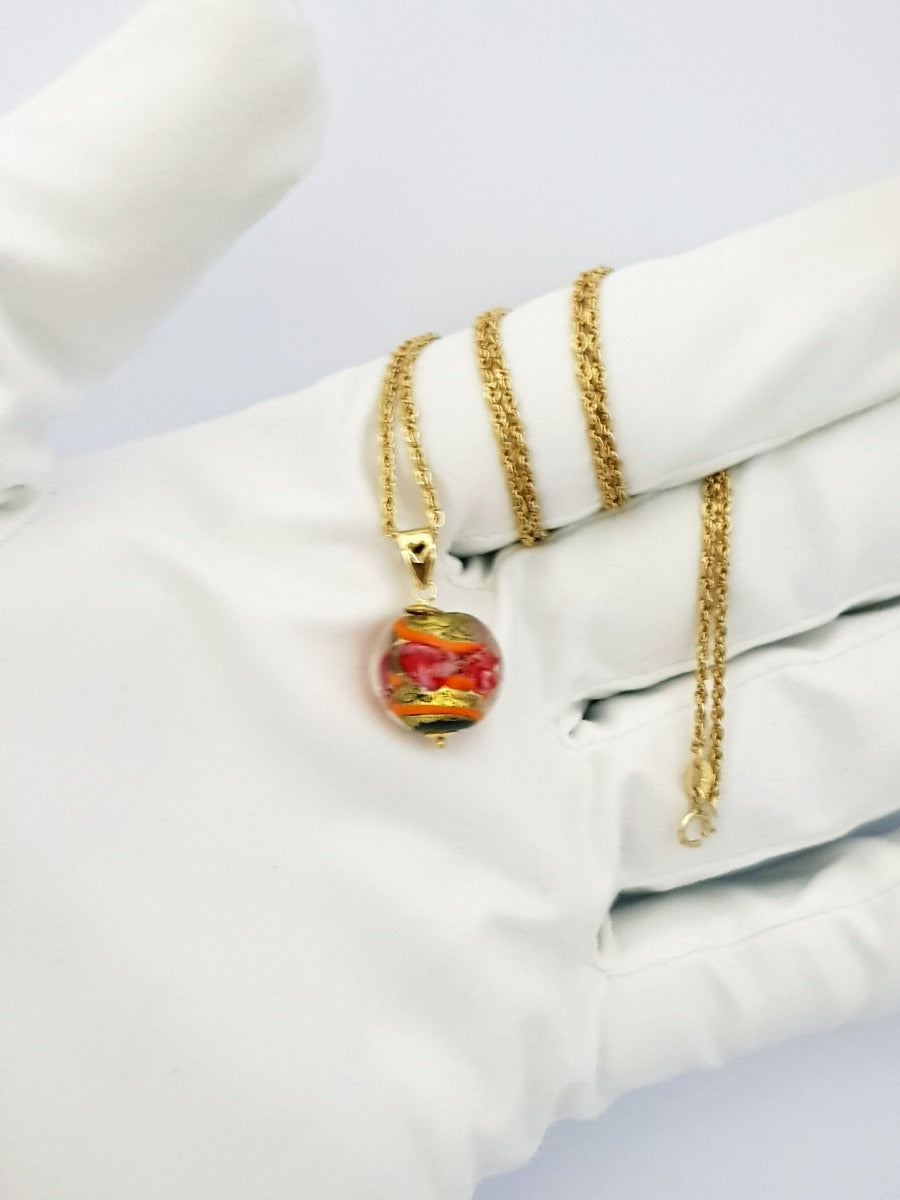 18K Pure Gold Multi Color Ball Stone Necklace
