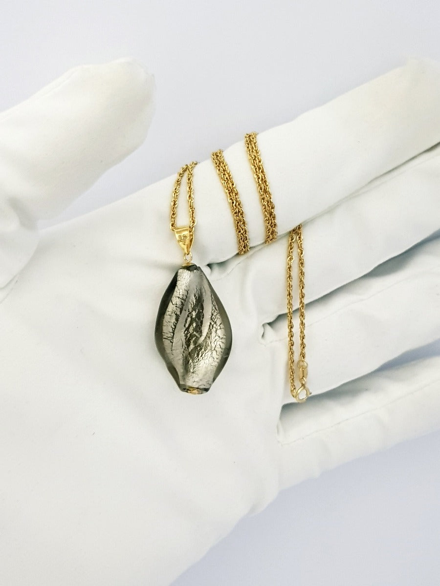 18K Pure Gold Mustard Green Stone Necklace